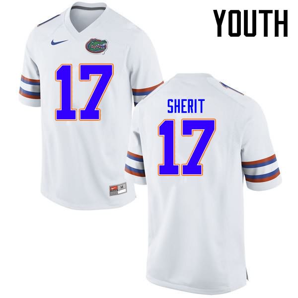 Youth NCAA Florida Gators Jordan Sherit #17 Stitched Authentic Nike White College Football Jersey YQJ4665RY